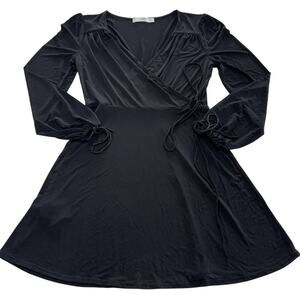 Mango Basics Dress Womens Small Black Long Sleeve Wrap Tie Mini Fit Flare